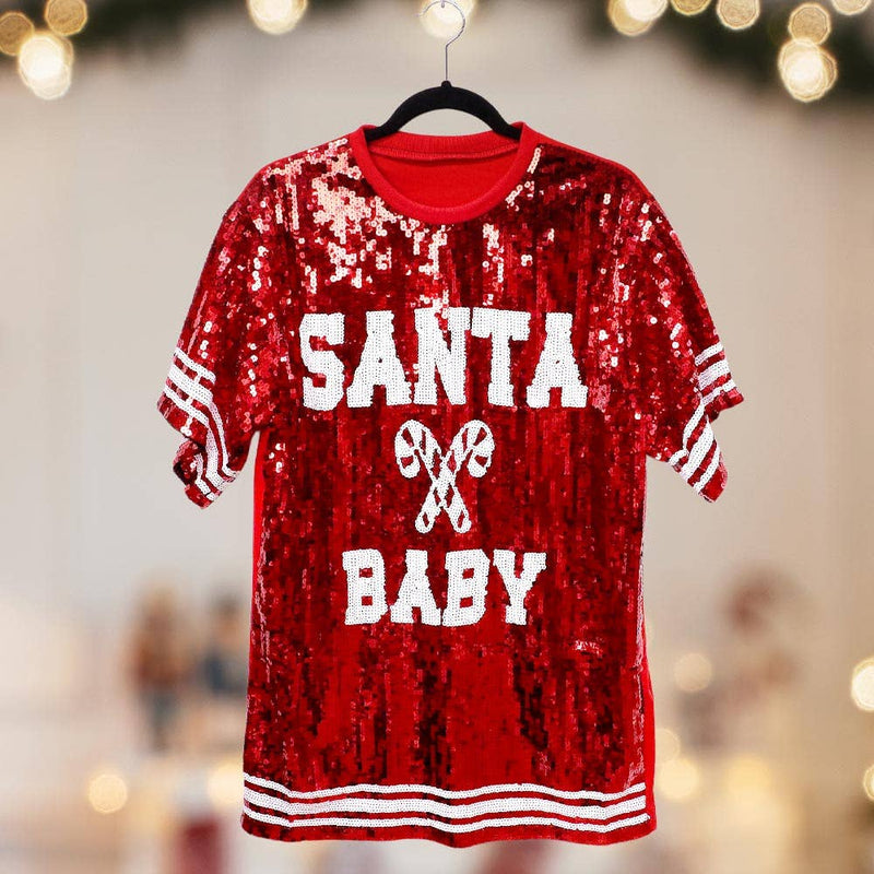 Christmas Santa Baby Sequin Jersey Top