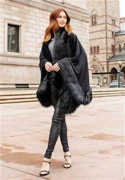 Faux Fur-Trimmed Shawl