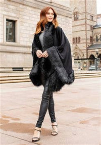 Faux Fur-Trimmed Shawl