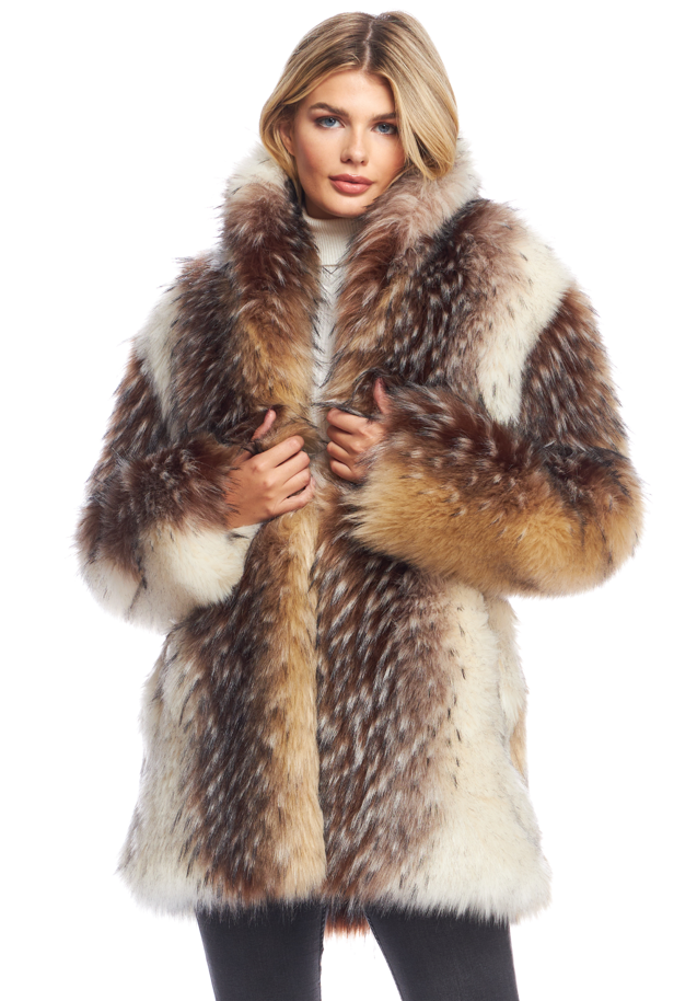 Faux Fur Shawl Collar Coat