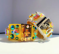 Gold Gem White Leather Cuff