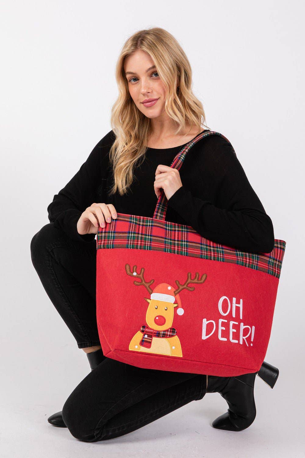 Christmas Oh Deer Reindeer Felt Tote Bag