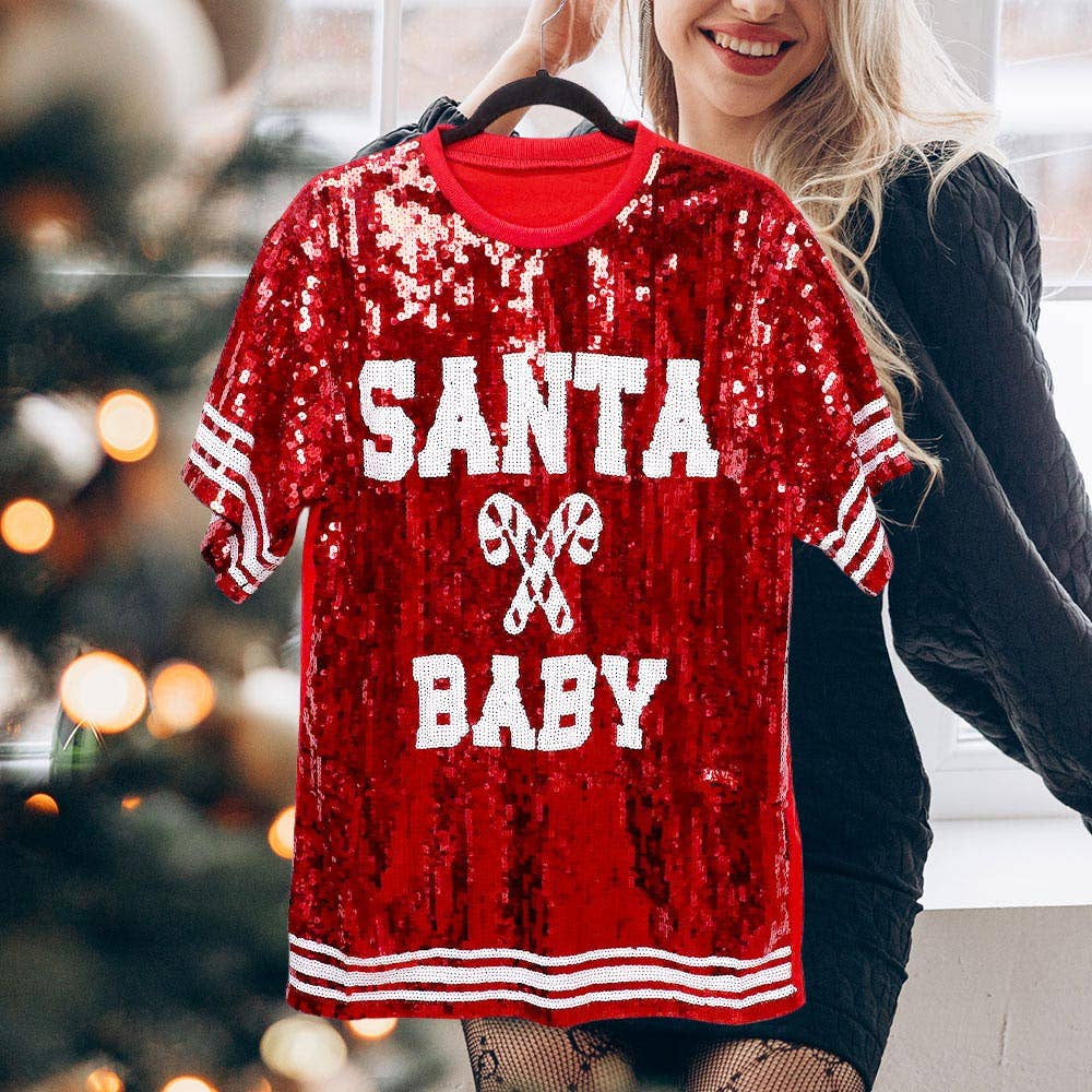 Christmas Santa Baby Sequin Jersey Top