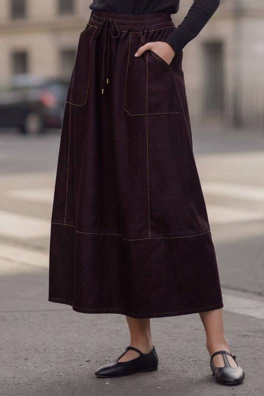 Bianca Drawstring Midi Denim Skirt