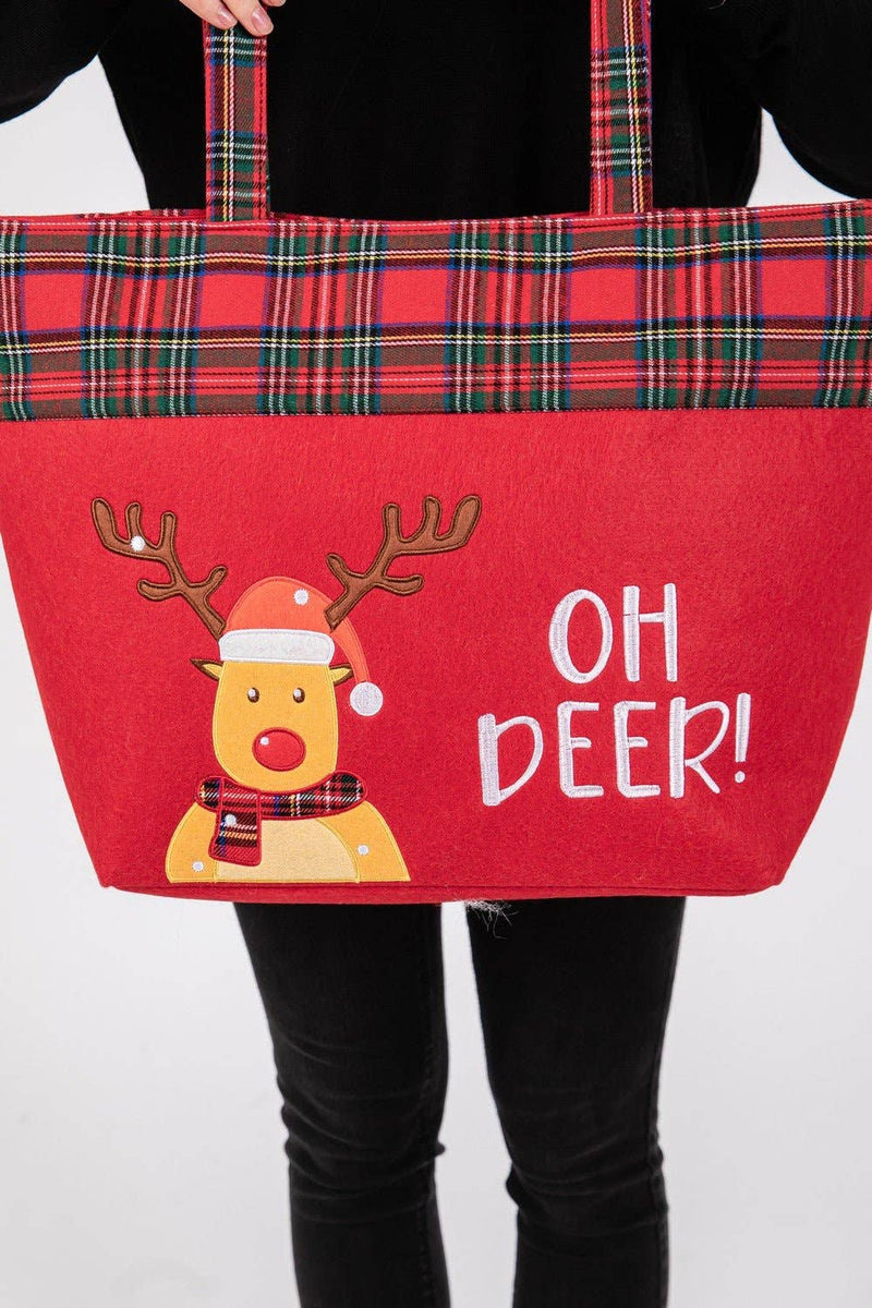 Christmas Oh Deer Reindeer Felt Tote Bag