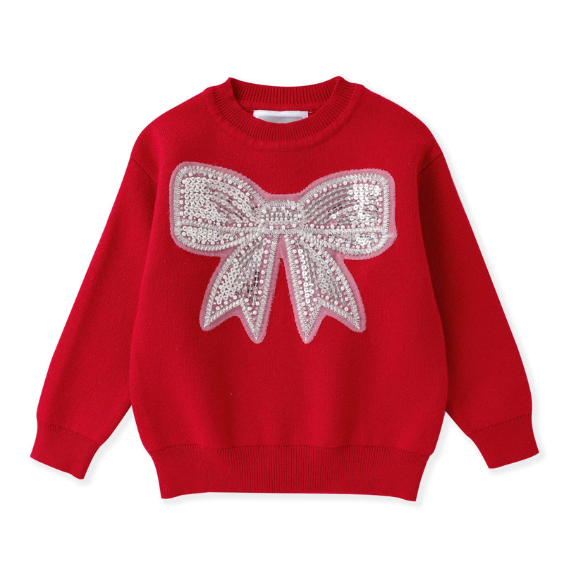 Little Ones Red Sparkle Bow Christmas Sweater