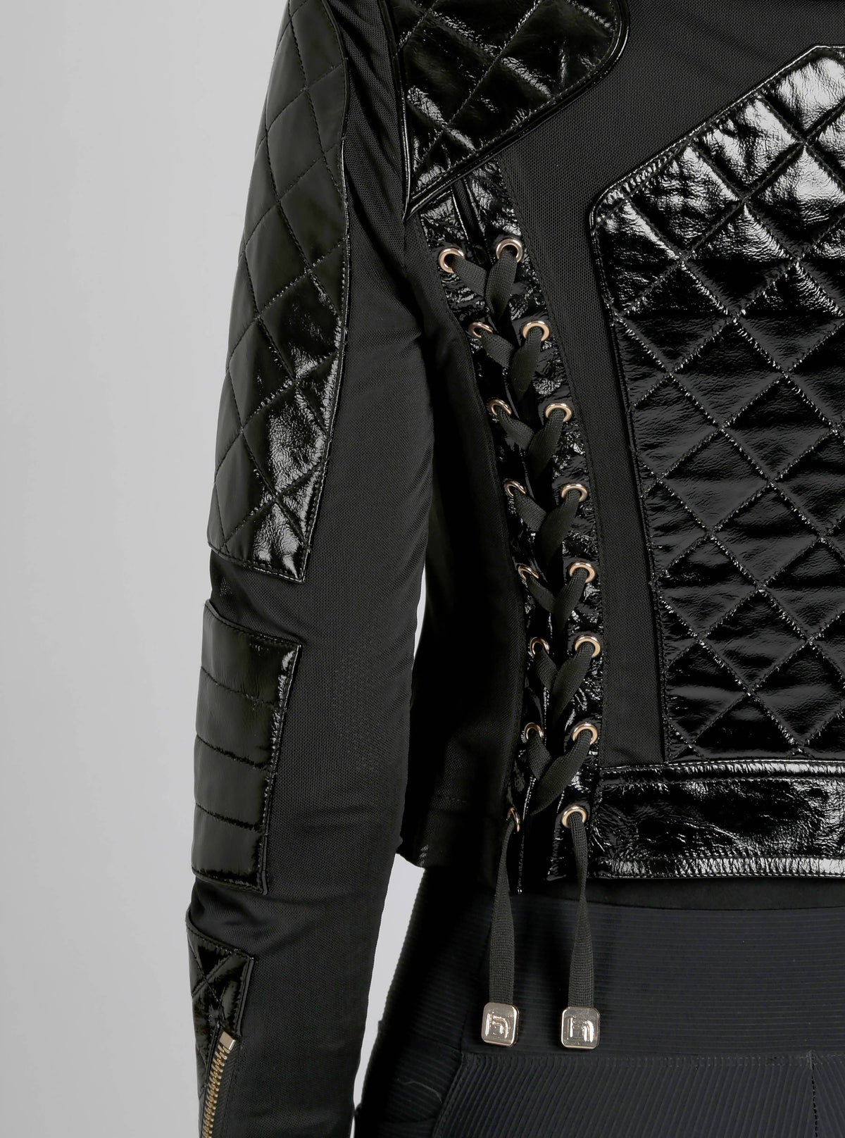 Crushed Patent Leather Gold Mesh Moto JLS