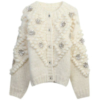 Hand-Knitted Sequined Flower Cardigan Sweater