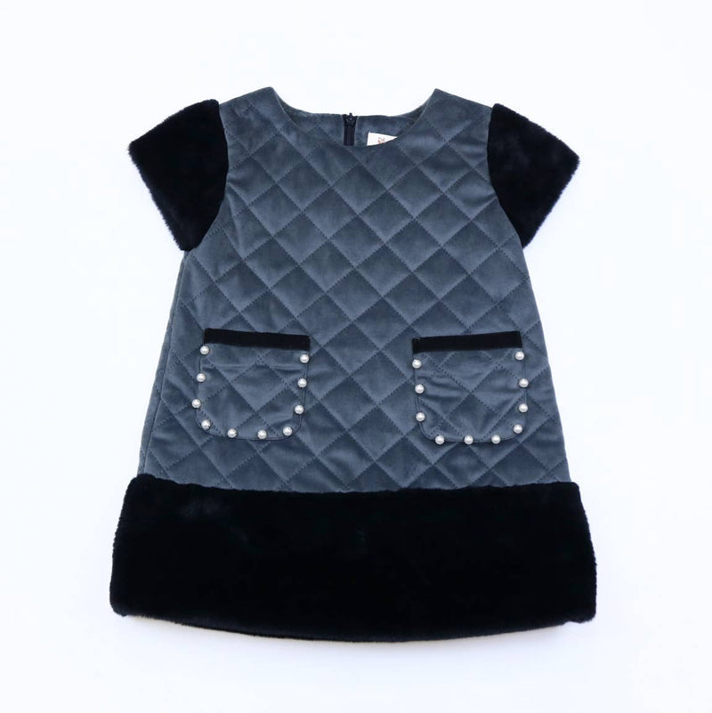 Little Ones Cute Quilted Fur Trim Dress