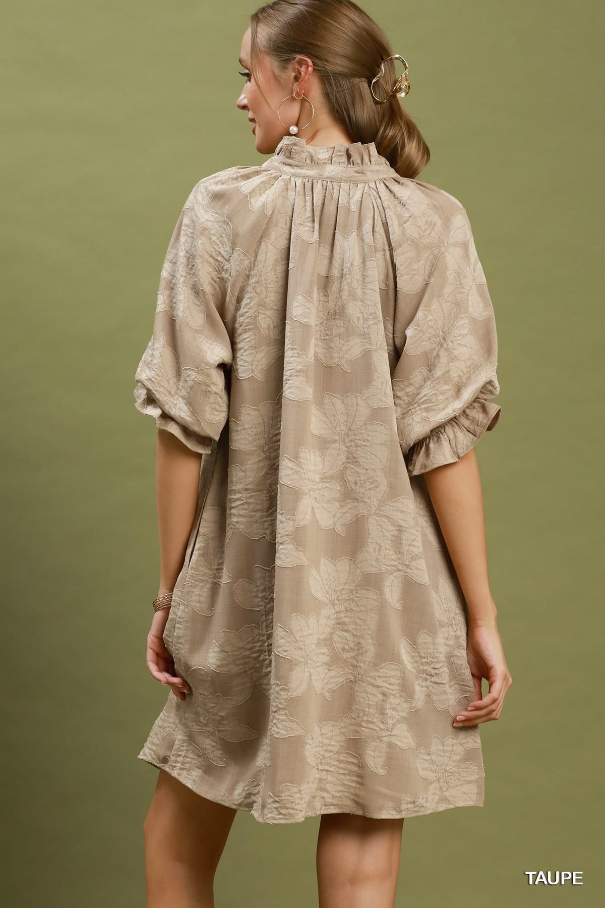 Floral Textured Jacquard V-Neck Dress