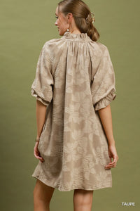 Floral Textured Jacquard V-Neck Dress