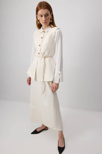 Tailored White Vest with Gold Button Detail