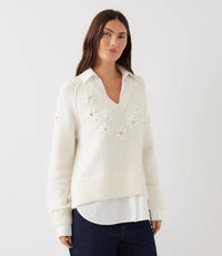 Rhinestone Embroidered Flower Layered Sweater