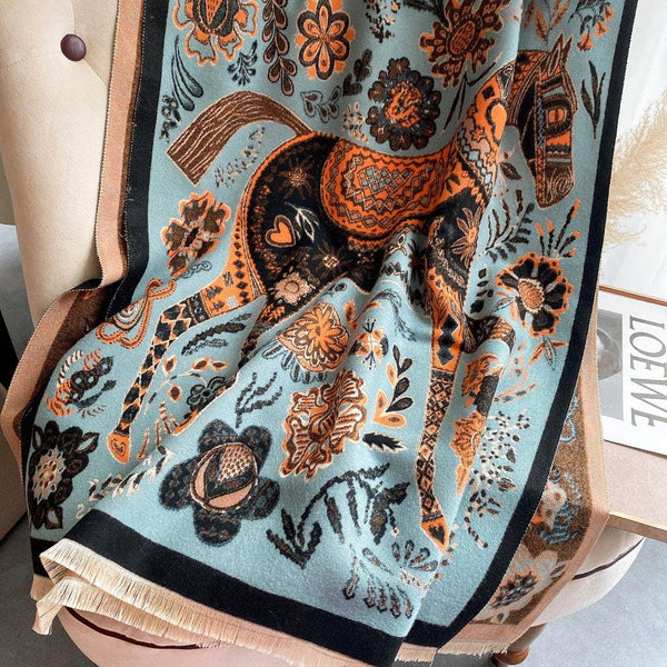Equestrian Turquoise & Orange Reversible Wrap