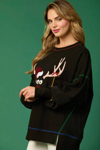 Christmas Rudolph Embroidery Long Sleeve Sweatshirt