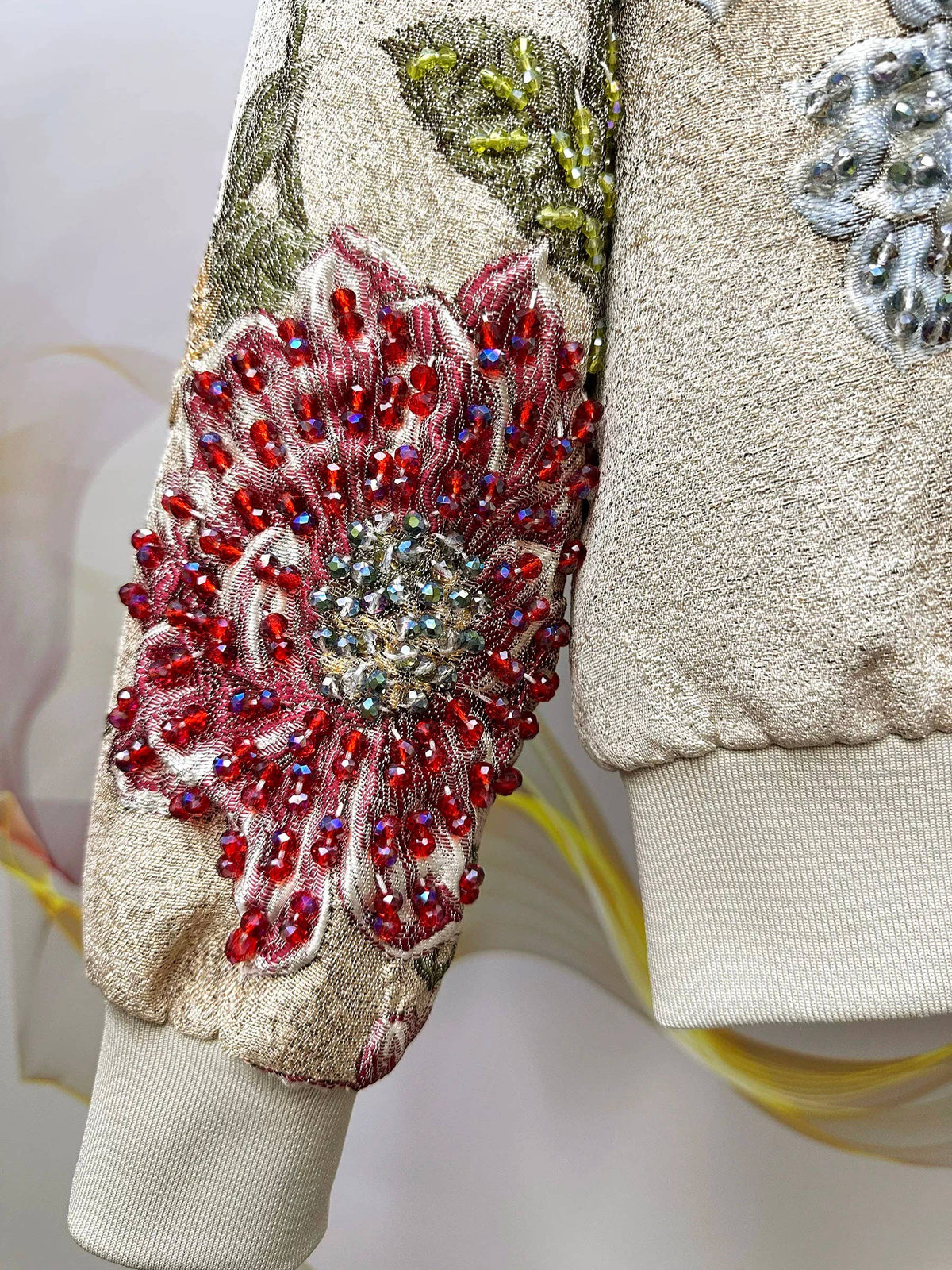 Embroidered Beaded Bomber Jacket