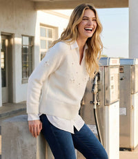 Rhinestone Embroidered Flower Layered Sweater
