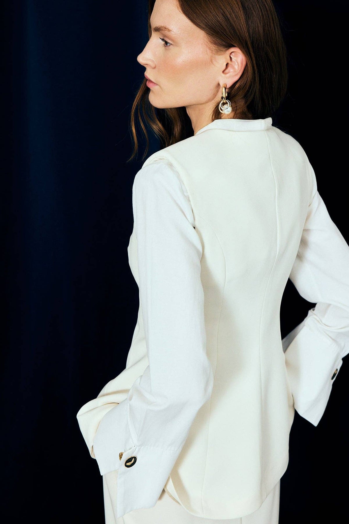 Tailored White Vest with Gold Button Detail