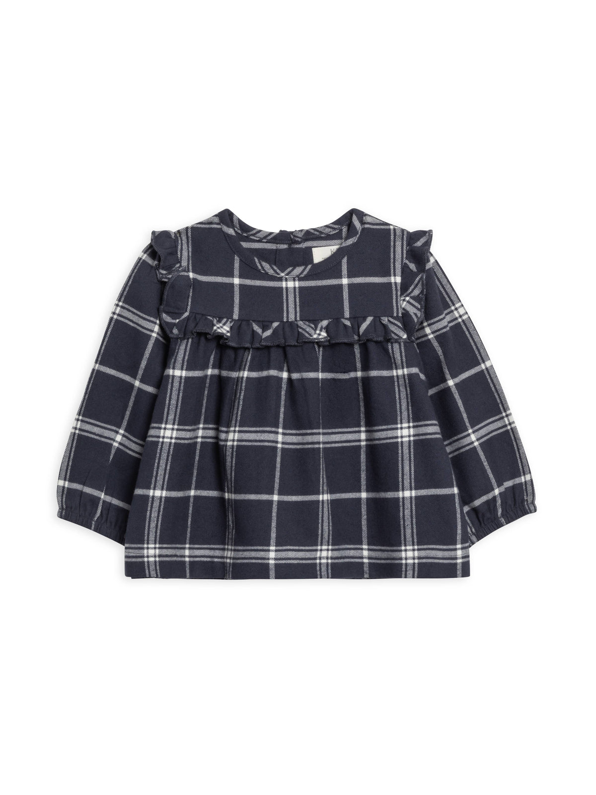 Sally Flannel Ruffle Neckline Top - Navy Plaid