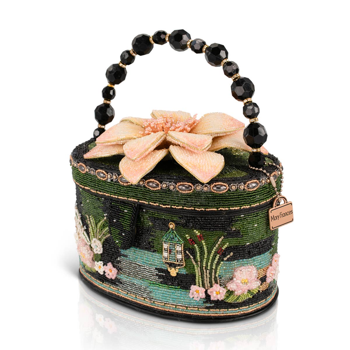 Floating Lotus beaded top handle bag