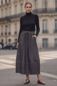 Bianca Drawstring Midi Denim Skirt