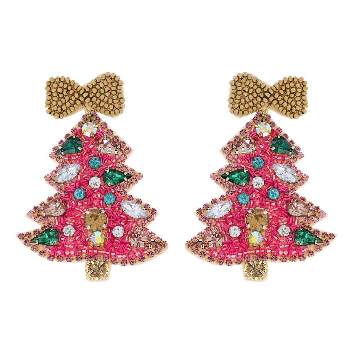 Christmas Jeweled Tree Beaded Earrings