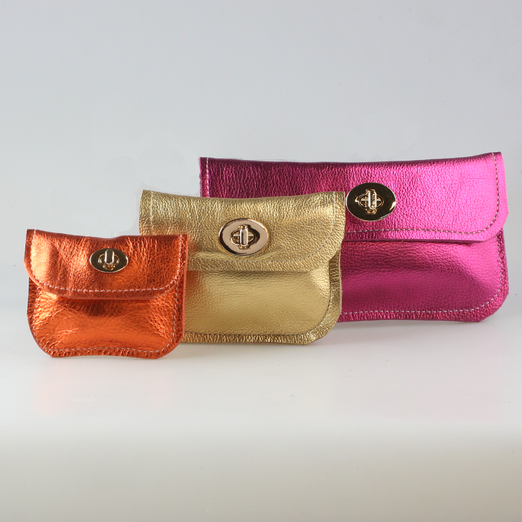 The Turnlock Metallic Leather Wallets: 3 sizes!