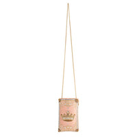 Crowned Jewel Beaded Pink and Gold Crown Crossbody Phone Bag