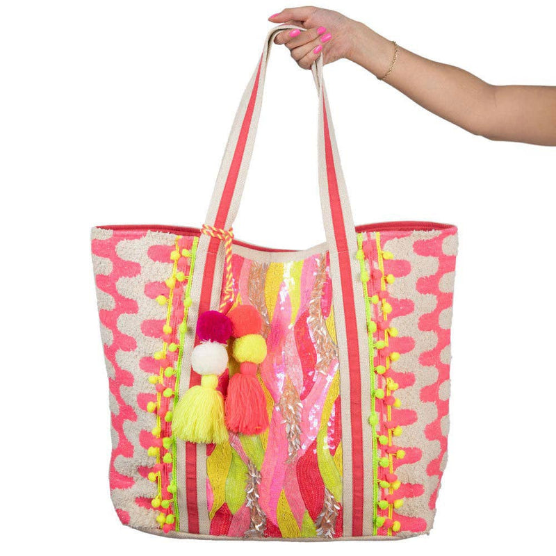 Beaded Pink/Yellow/Champagne Sequin & Large Tote