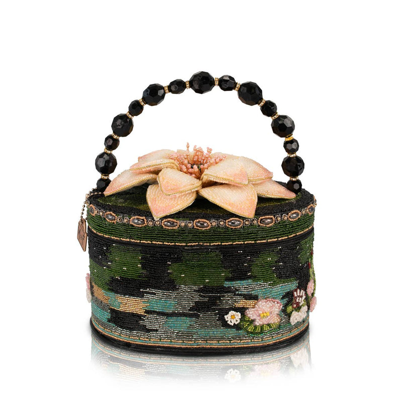 Floating Lotus beaded top handle bag