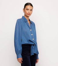 Denim Long Sleeve Tie-Front Top