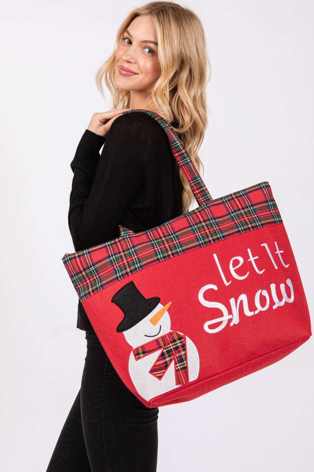 Christmas Let it Snow Snowman Felt Tote Bag