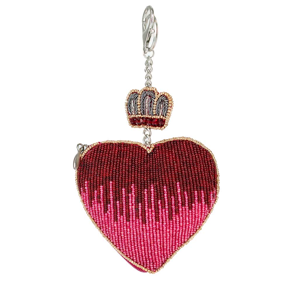 Have a Heart Beaded Red Heart and Crown Coin Purse Key Fob