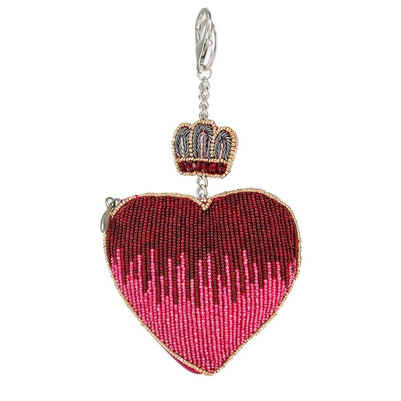 Have a Heart Beaded Red Heart and Crown Coin Purse Key Fob