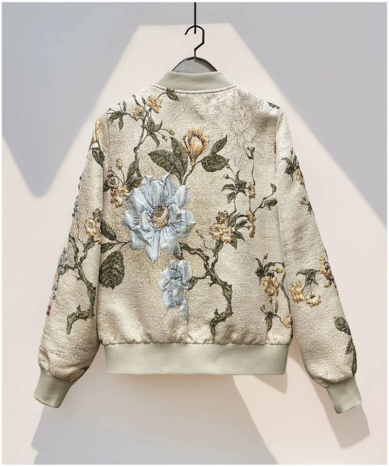 Embroidered Beaded Bomber Jacket