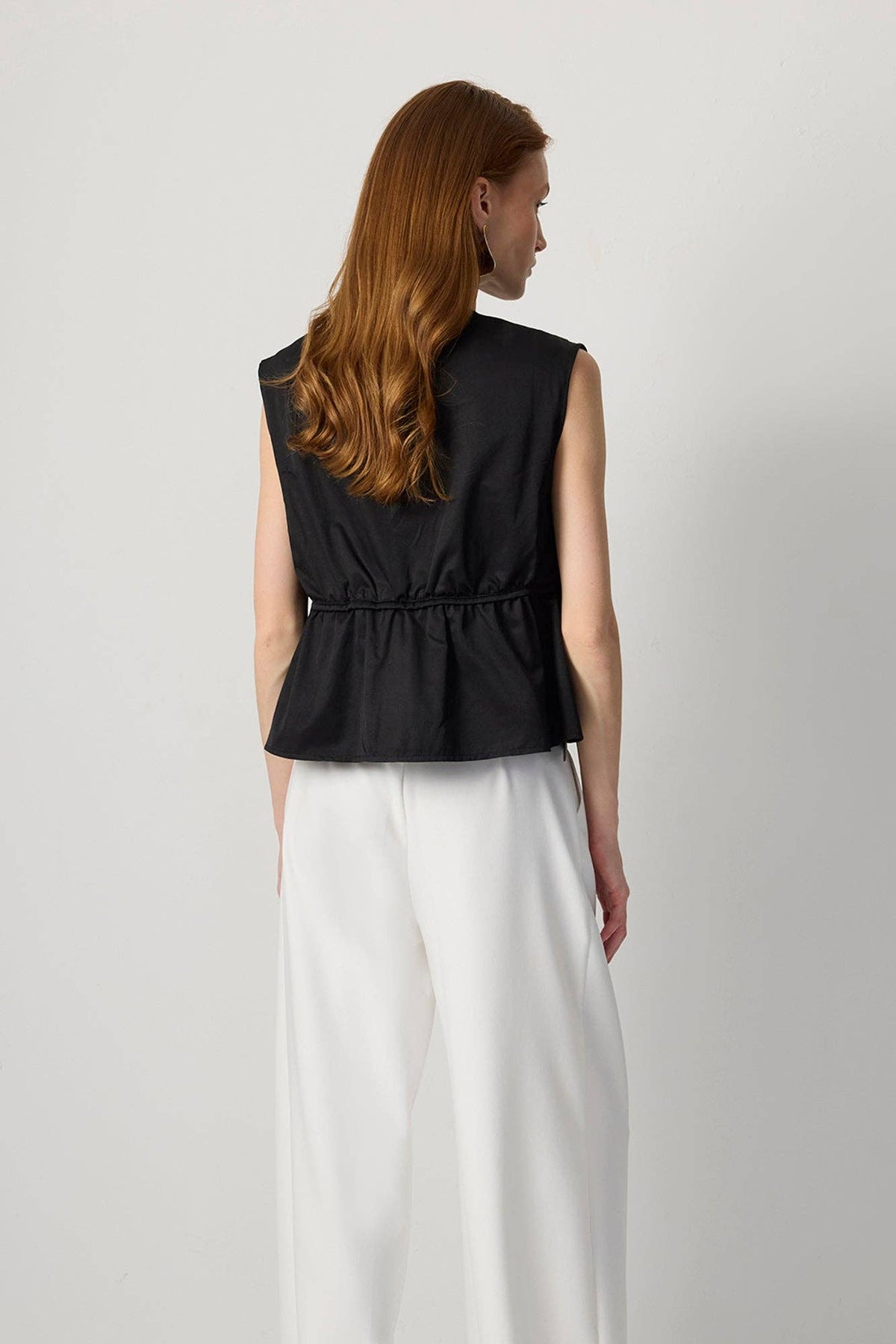 Drawstring Tie-Waist Utility Vest - Cotton Blend