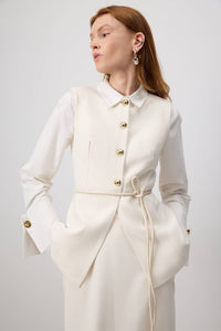 Tailored White Vest with Gold Button Detail