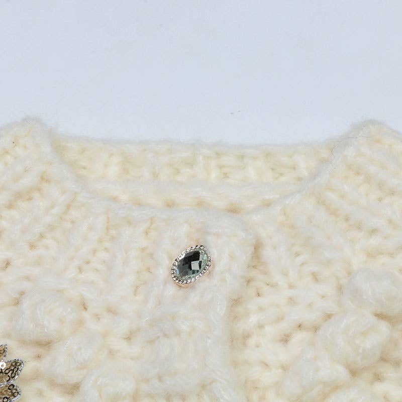 Hand-Knitted Sequined Flower Cardigan Sweater
