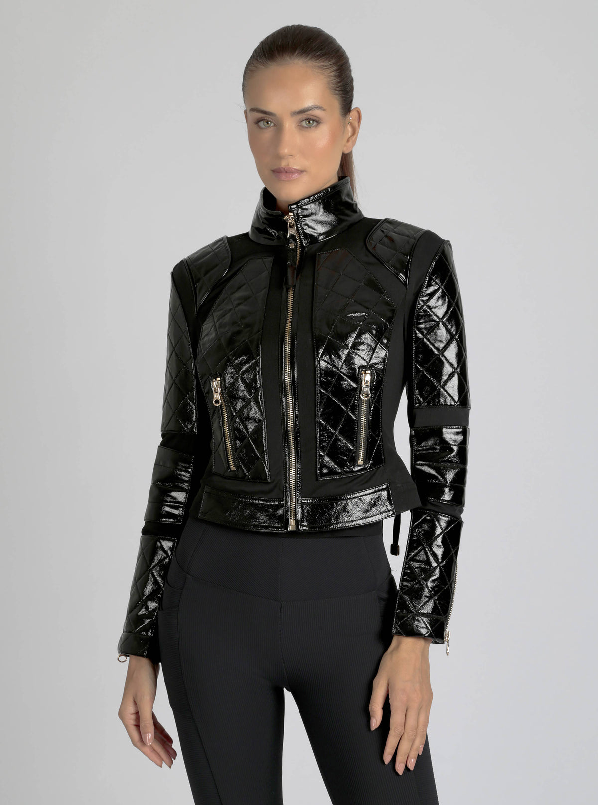 Crushed Patent Leather Gold Mesh Moto JLS