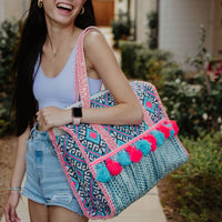 Turquoise and Pink Diamond Tote Bag