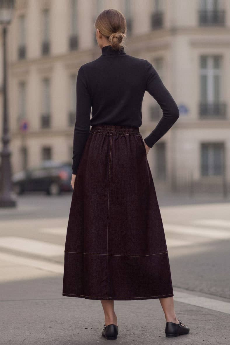 Bianca Drawstring Midi Denim Skirt