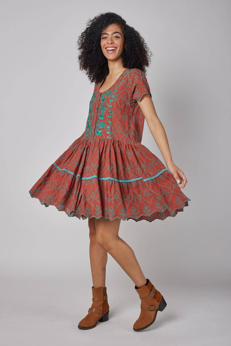 The Belen Brown Hued Embroidered Dress