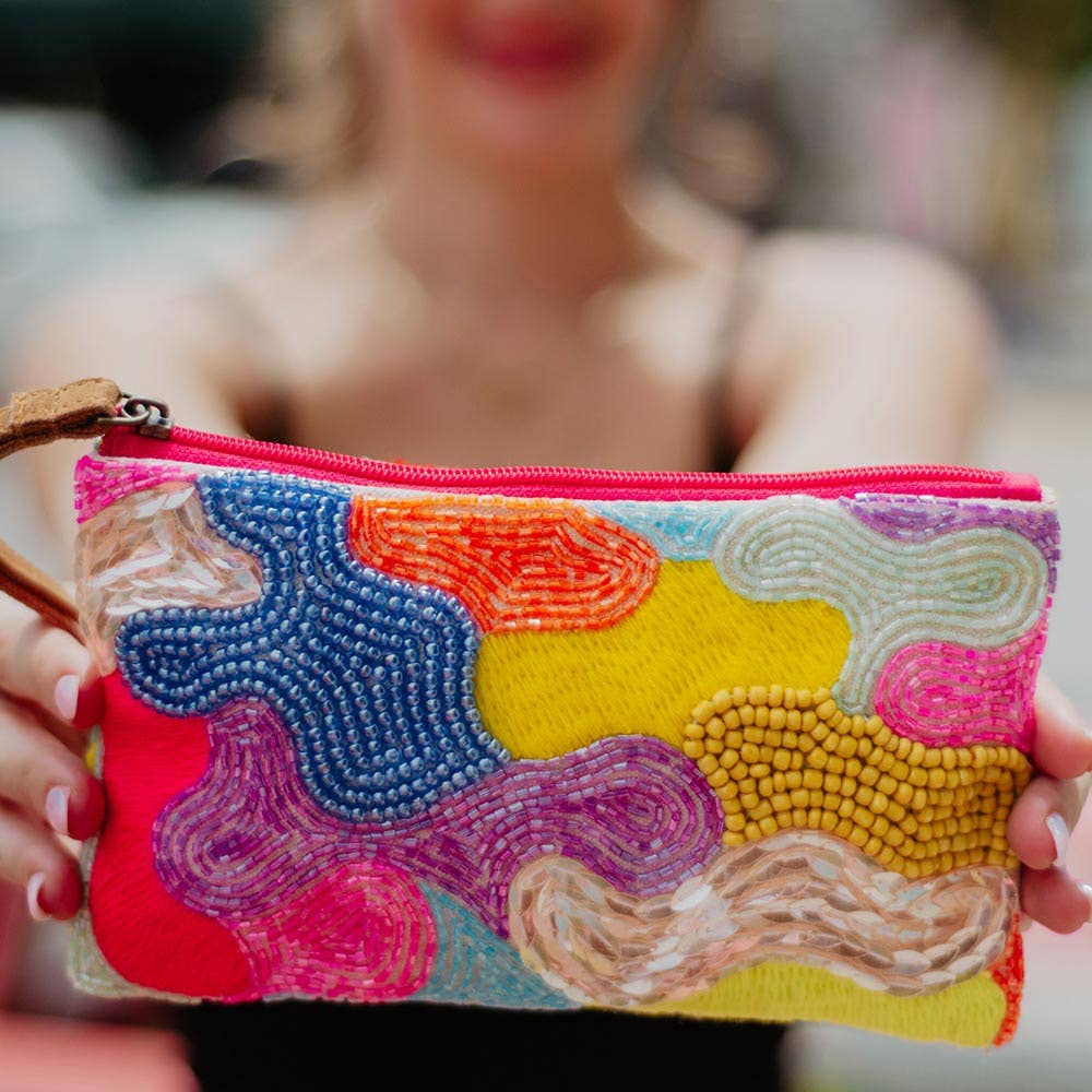 Beaded and Sequin Aztec Wristlet