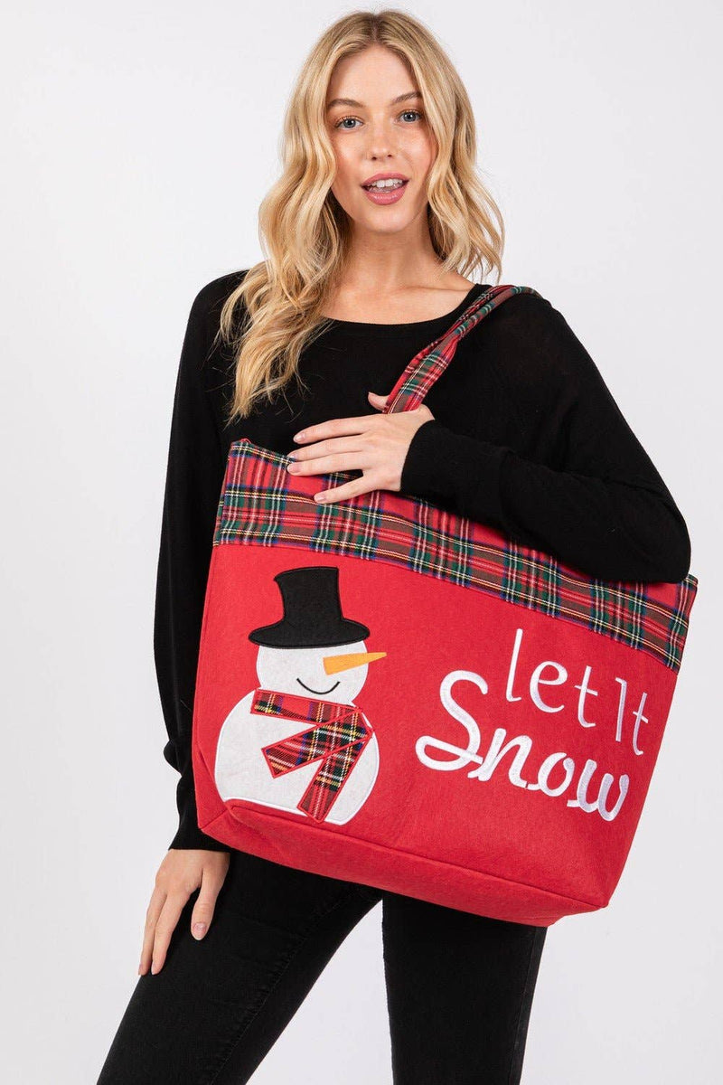 Christmas Let it Snow Snowman Felt Tote Bag