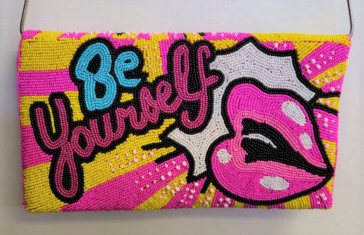 Beaded 'Be Yourself!' Clutch