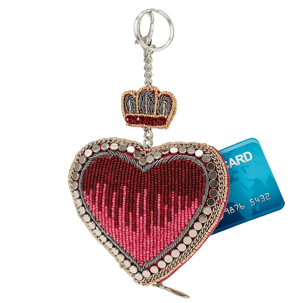 Have a Heart Beaded Red Heart and Crown Coin Purse Key Fob