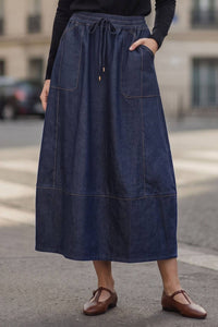 Bianca Drawstring Midi Denim Skirt