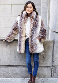 Faux Fur Shawl Collar Coat