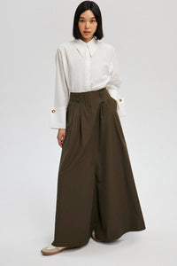 Olive Cotton Blend Wide-Leg Maxi Skirt