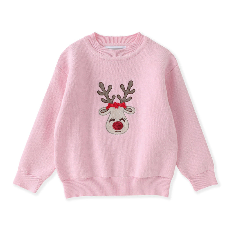Little Ones Pink Christmas Reindeer Sweater